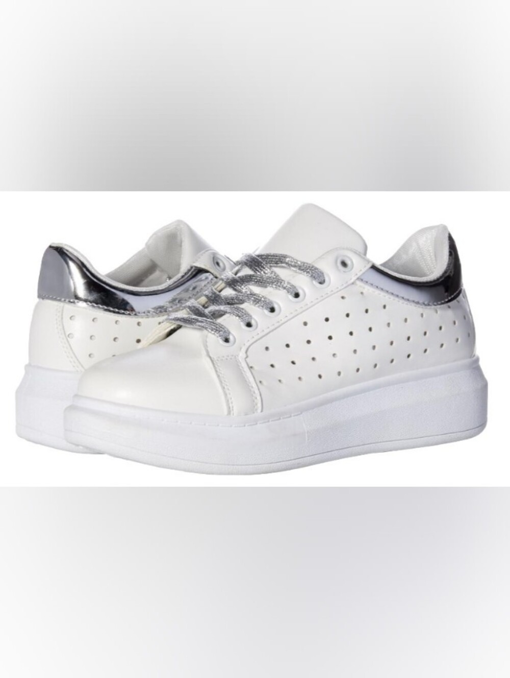 Yoki Tori Women's Vegan Leather Sneakers White & Silver Size 8 M + 2 Dust bags